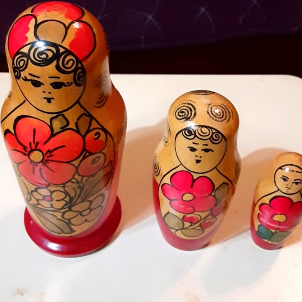 vintage russian matryoshka nesting dolls, hand painted, wood